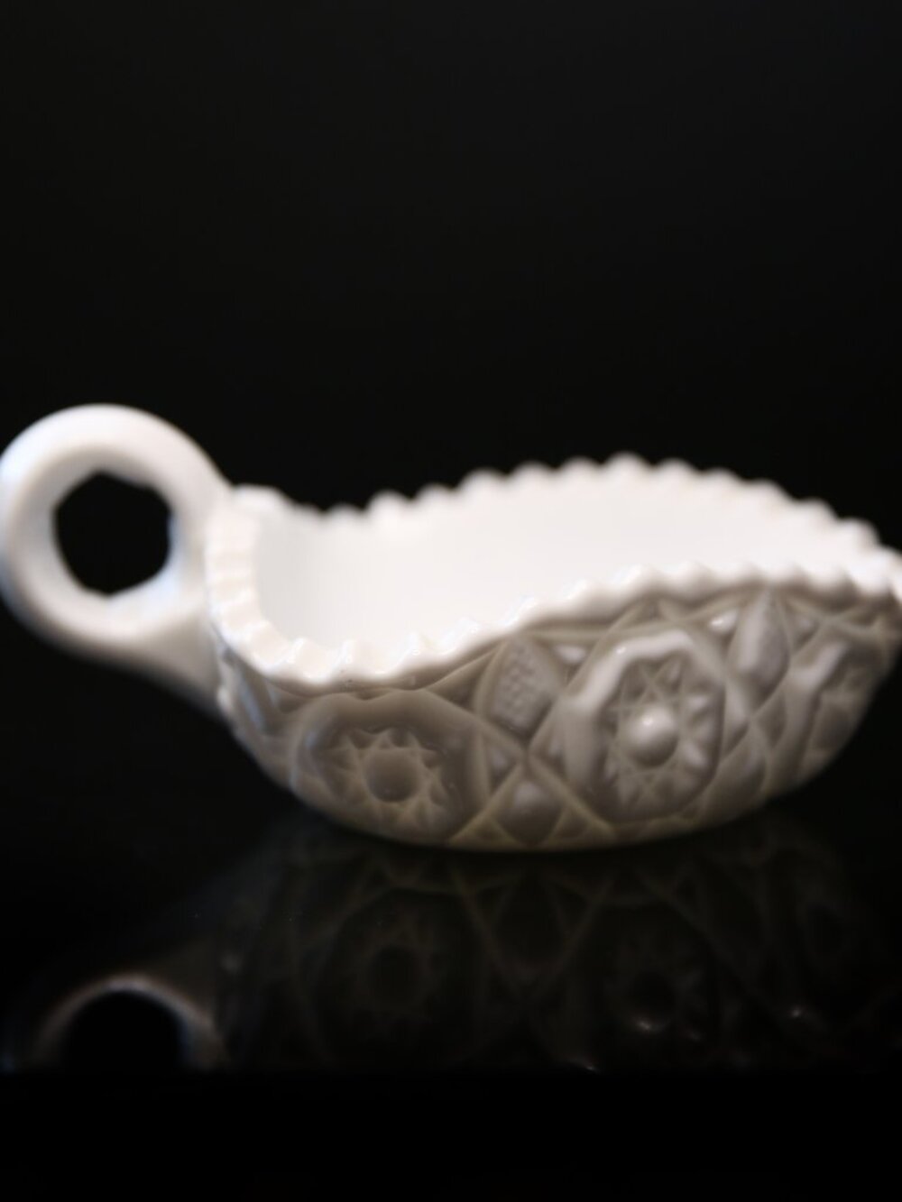 Fostoria Milk Glass Winburn Pattern Square Nappy Candy Dish Handle Deep Star Vtg